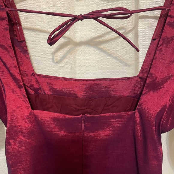 Majorelle Deep Wine Color Body Suit Square Neck Puff Sleeve Zip/Tie Back Sz XS - Picture 6 of 6